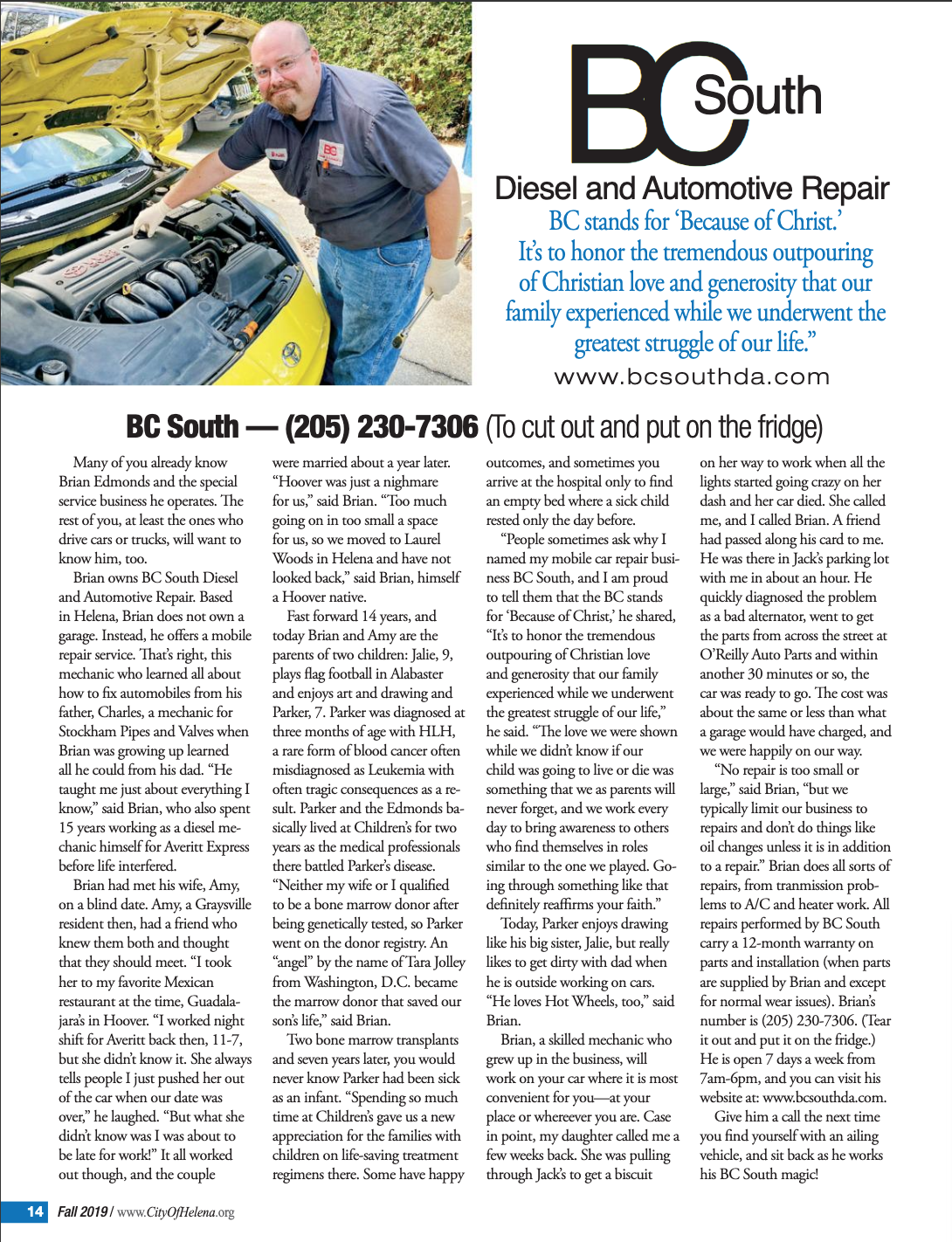Picture of BC South Diesel and Automotive Repair in the Helena City News Magazine